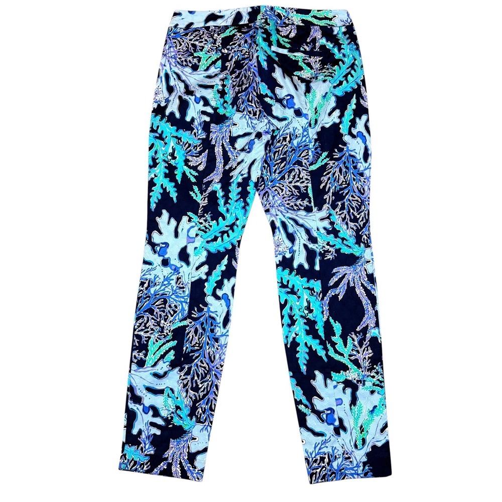 Lilly Pulitzer Kelly Ankle Pants Blue Green Coral Reef Print Stretch Womens 6 - Picture 3 of 10